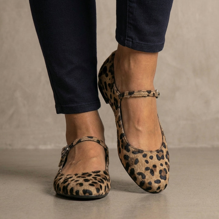 Arieth Textured Mary Jane Flats with Adjustable Strap