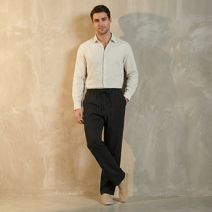 Men’s Relaxed Wide-Leg Trousers with Elastic Waistband