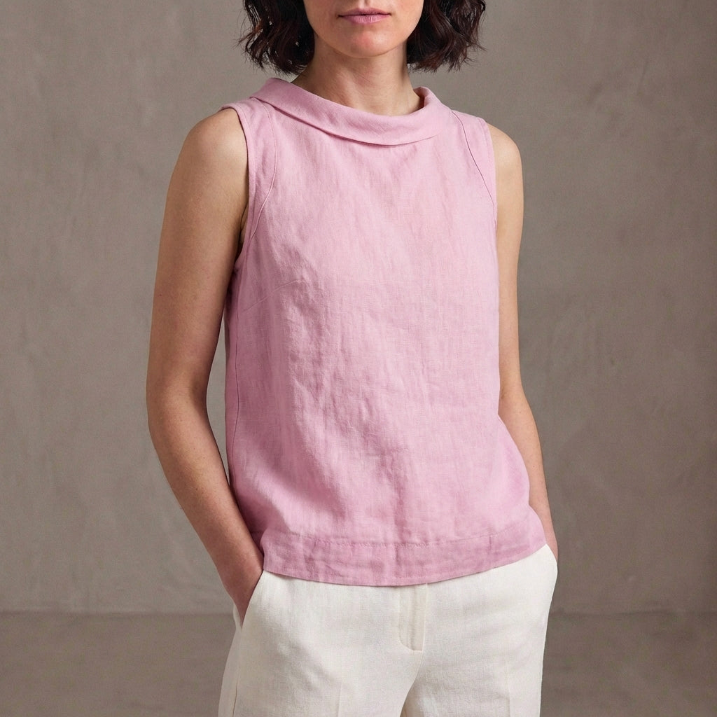 Sleeveless Top with Signature Roll Collar and Relaxed Silhouette