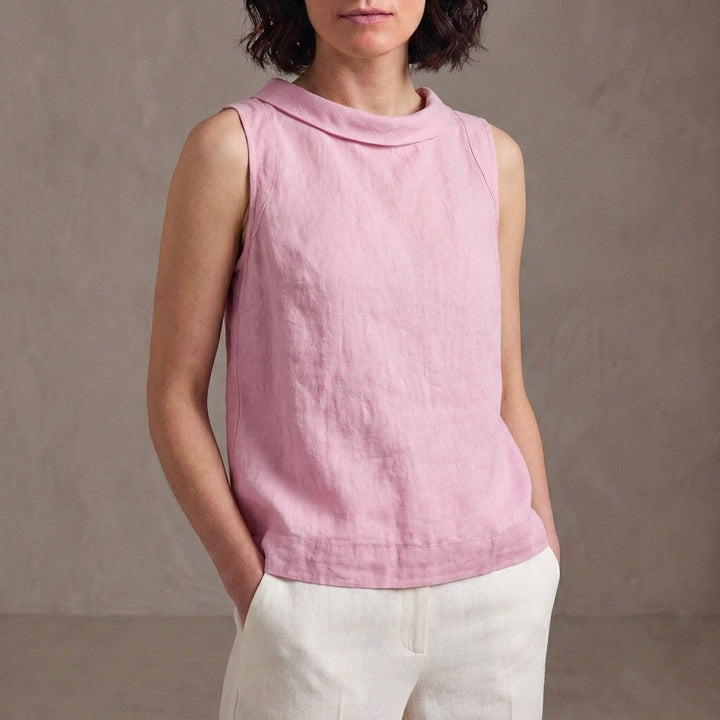 Sleeveless Top with Signature Roll Collar and Relaxed Silhouette