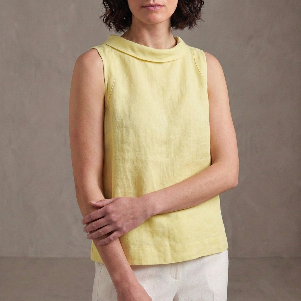 Sleeveless Top with Signature Roll Collar and Relaxed Silhouette