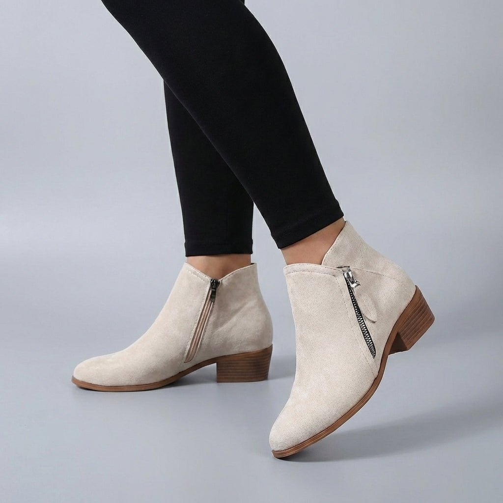 Almond Toe Ankle Boots with Low Block Heel and Contrast Stitching - Weston Fletcher