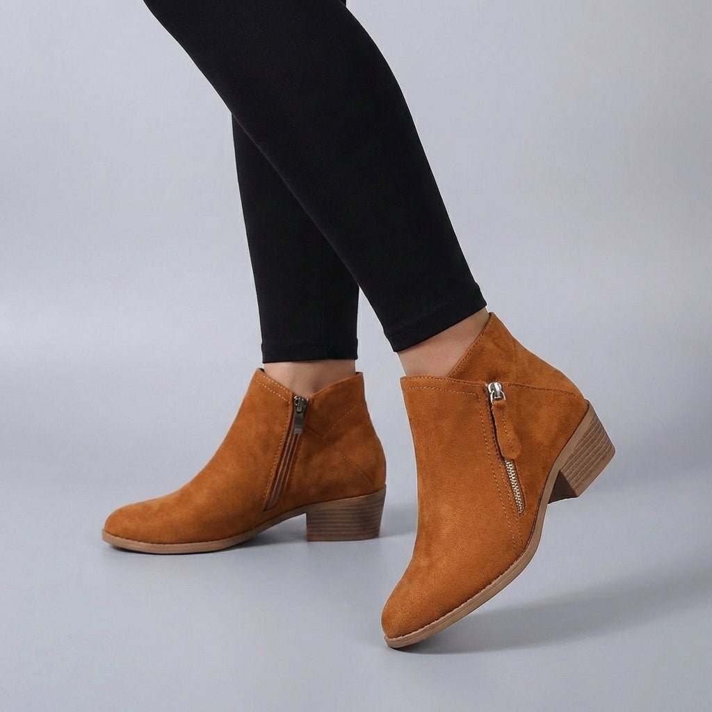 Almond Toe Ankle Boots with Low Block Heel and Contrast Stitching - Weston Fletcher