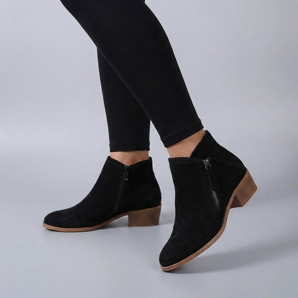 Almond Toe Ankle Boots with Low Block Heel and Contrast Stitching - Weston Fletcher