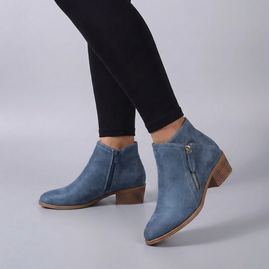 Almond Toe Ankle Boots with Low Block Heel and Contrast Stitching - Weston Fletcher