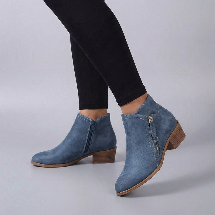 Almond Toe Ankle Boots with Low Block Heel and Contrast Stitching - Weston Fletcher