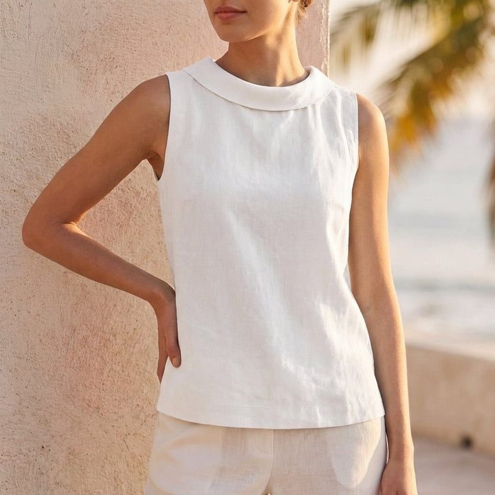 Anastine Relaxed Blend Sleeveless Shell with Roll Collar - Weston Fletcher