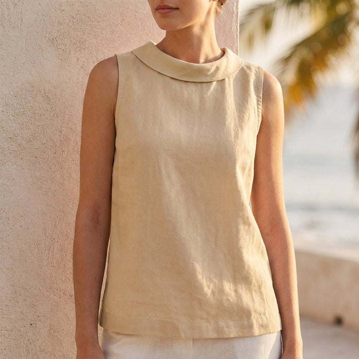 Anastine Relaxed Blend Sleeveless Shell with Roll Collar - Weston Fletcher
