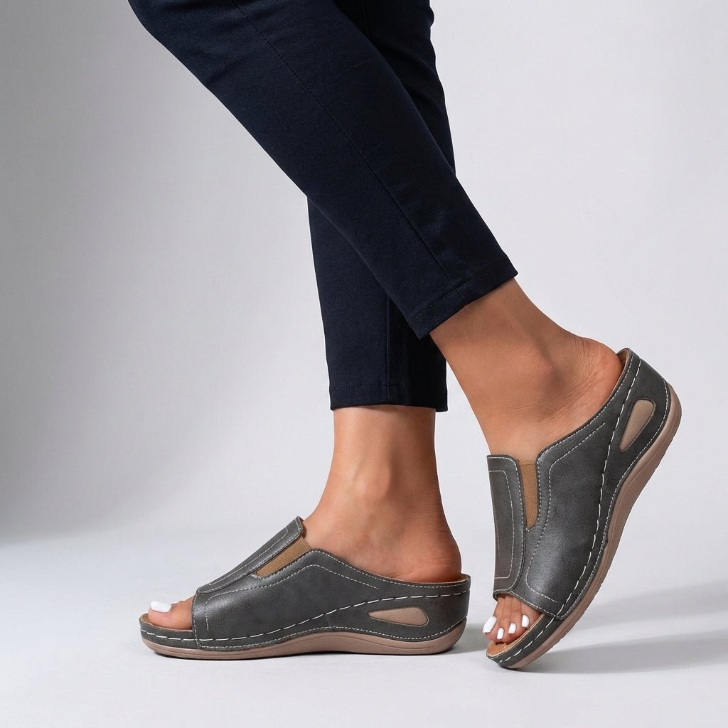 Aretha Slip - On Peep - Toe Sandals with Low Wedge Heel - Weston Fletcher