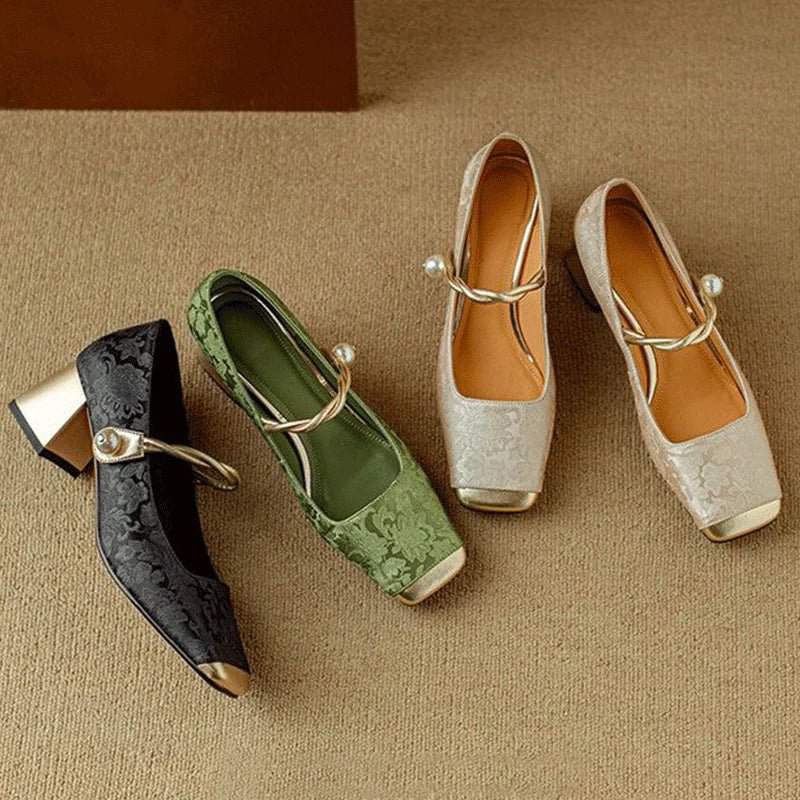 Casvian Floral Embossed Square Toe Heels - Weston Fletcher