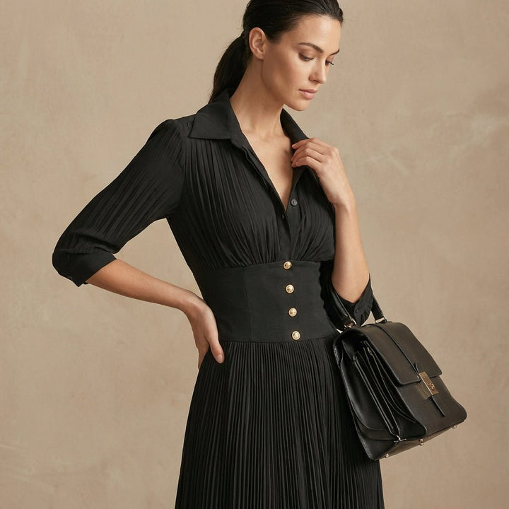 Erica™ Elegant Pleated Midi Shirtdress with Fitted Waist - Weston Fletcher