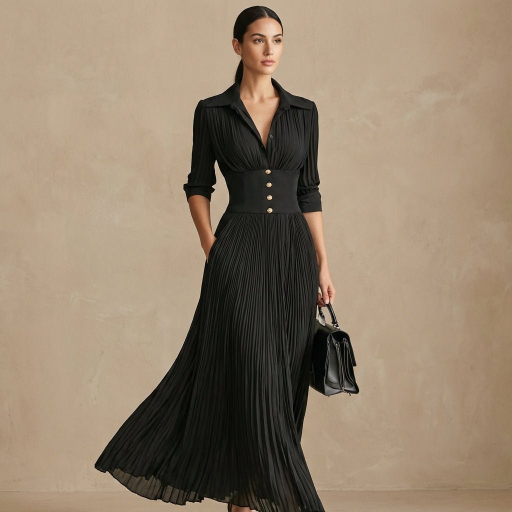 Erica™ Elegant Pleated Midi Shirtdress with Fitted Waist - Weston Fletcher