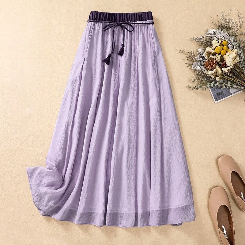 Linen A - Line Maxi Skirt with Textured Fabric and Tassel Waistdetail - Weston Fletcher