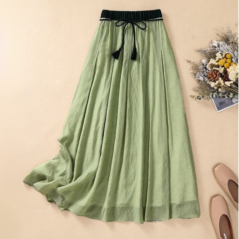 Linen A - Line Maxi Skirt with Textured Fabric and Tassel Waistdetail - Weston Fletcher