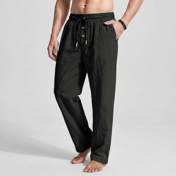 Linen Wide - Leg Drawstring Trousers with Tailored Button Front - Weston Fletcher