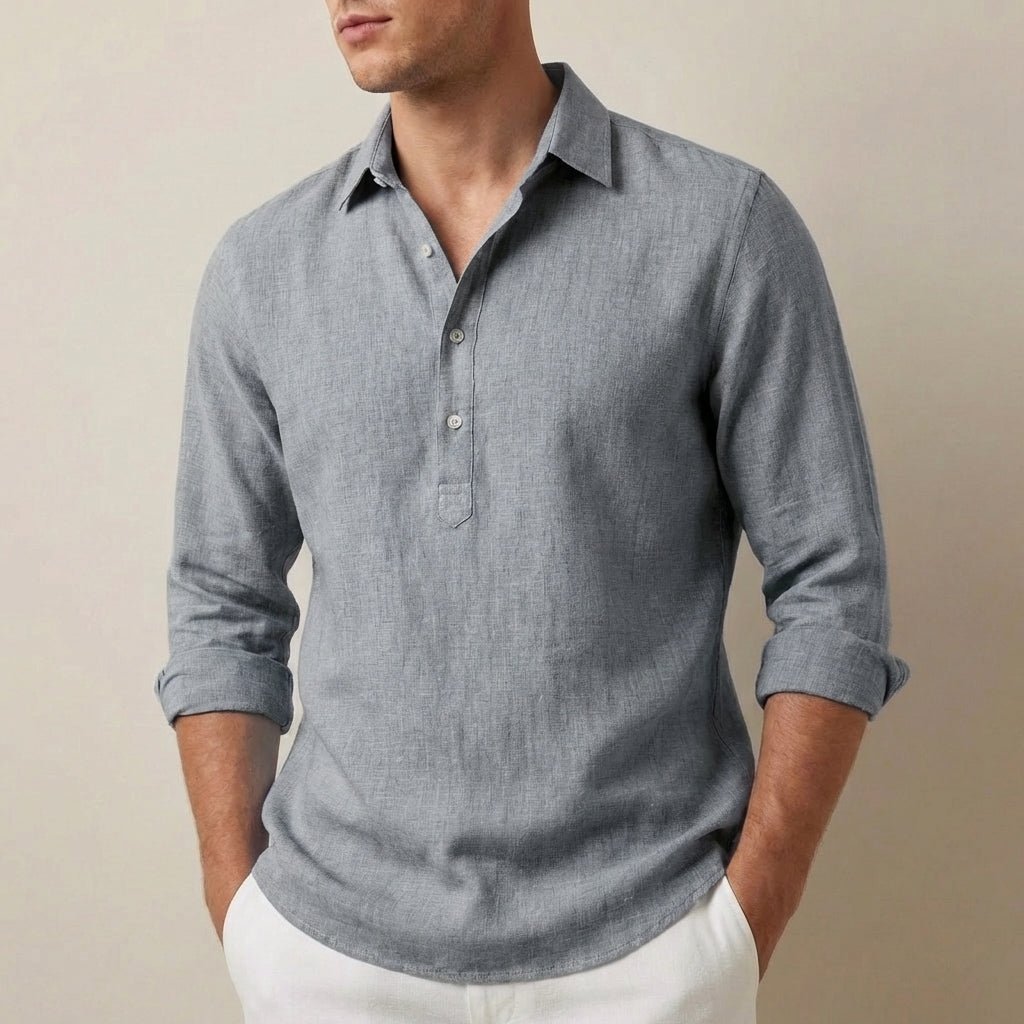 Men’s Relaxed Fit Popover Shirt with Curved Hem and Classic Collar - Weston Fletcher