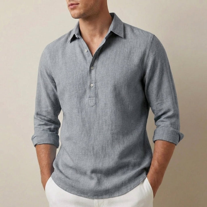 Men’s Relaxed Fit Popover Shirt with Curved Hem and Classic Collar - Weston Fletcher