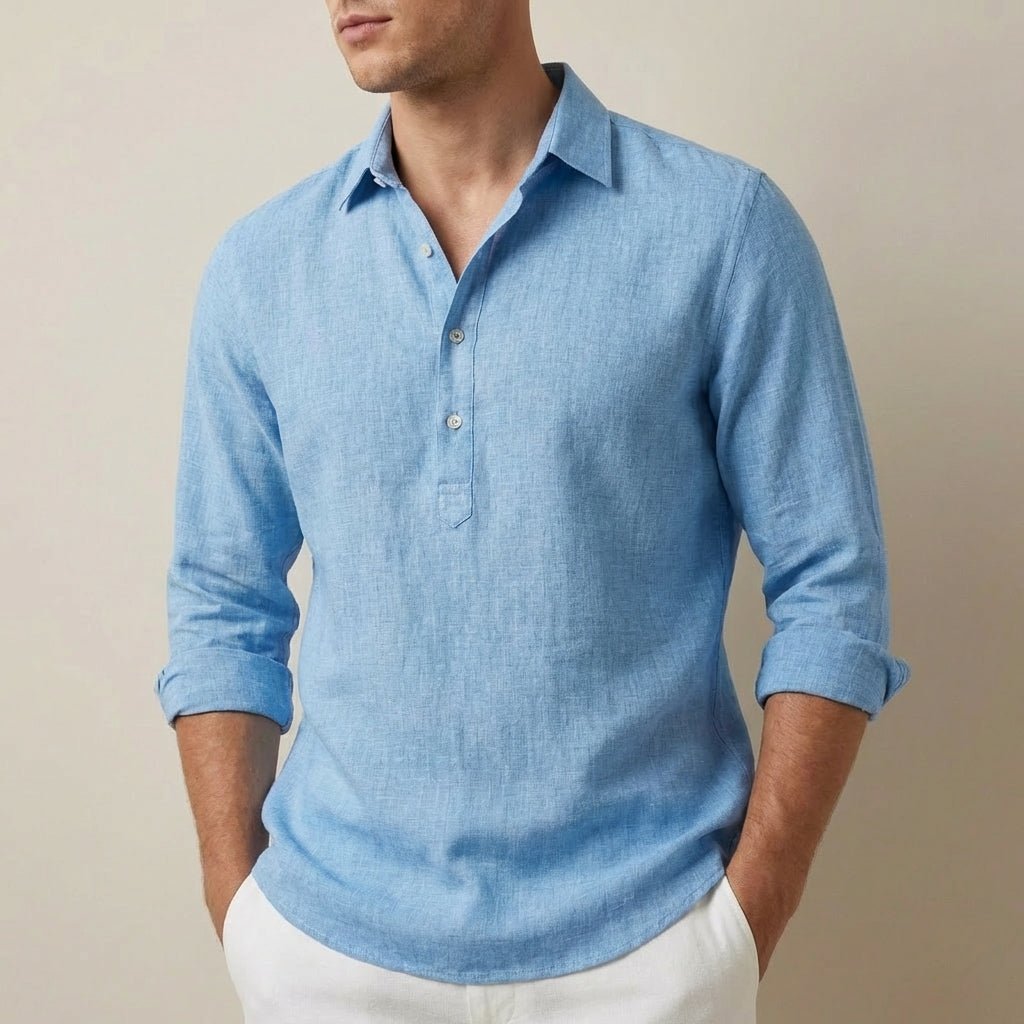 Men’s Relaxed Fit Popover Shirt with Curved Hem and Classic Collar - Weston Fletcher