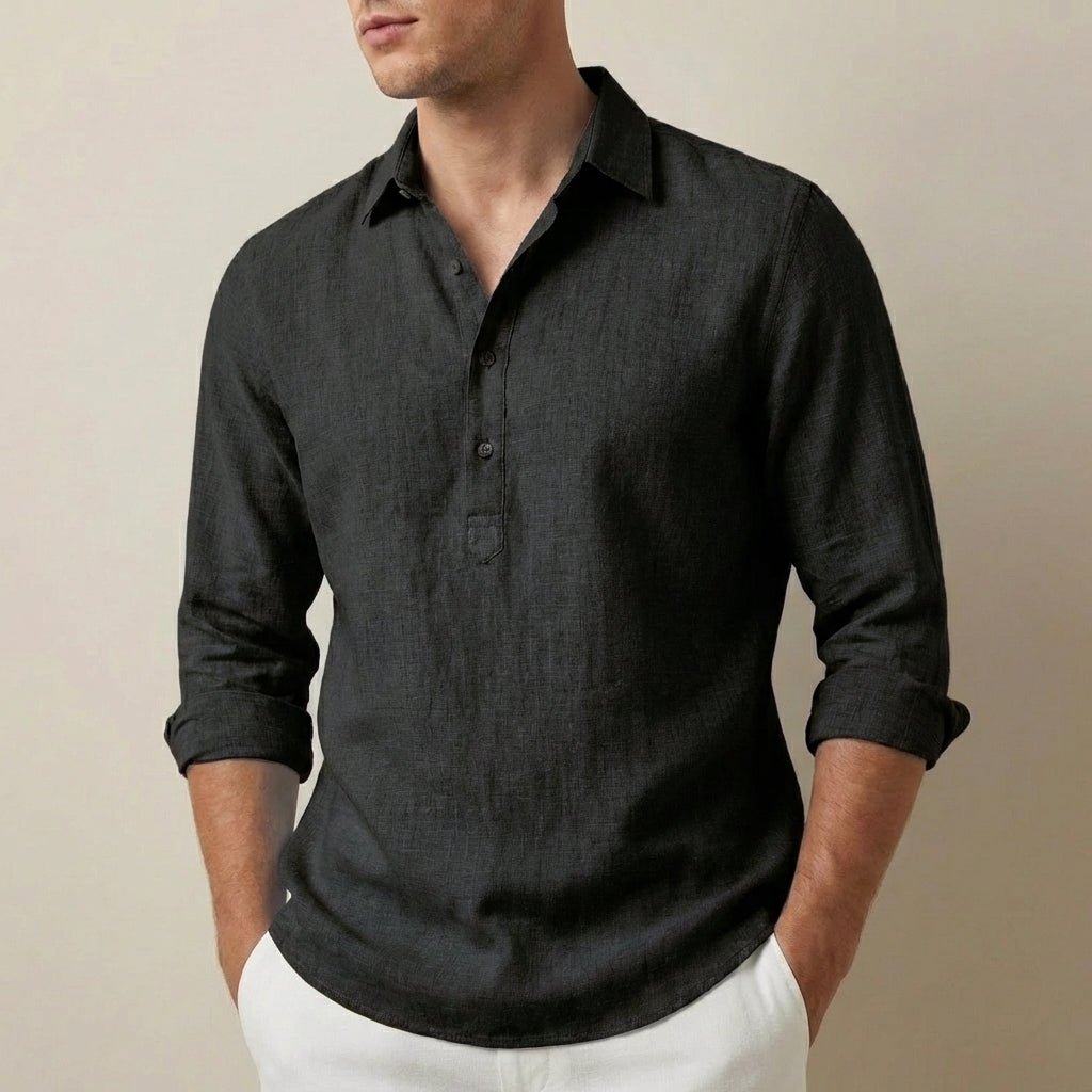 Men’s Relaxed Fit Popover Shirt with Curved Hem and Classic Collar - Weston Fletcher