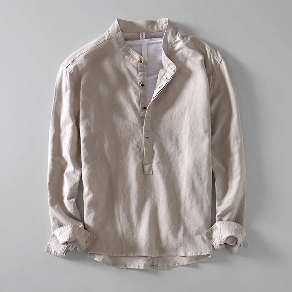 Men’s Relaxed Long - Sleeve Henley Shirt with Band Collar - Weston Fletcher