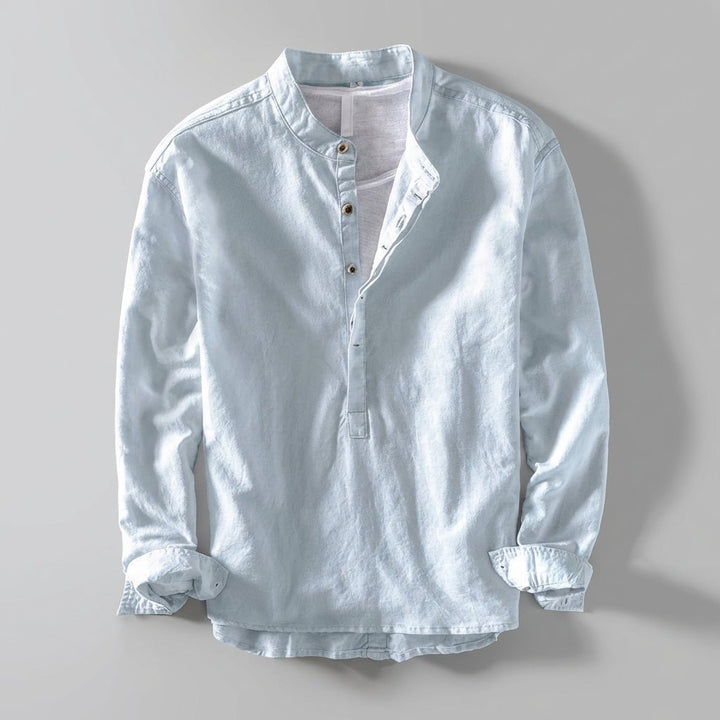 Men’s Relaxed Long - Sleeve Henley Shirt with Band Collar - Weston Fletcher