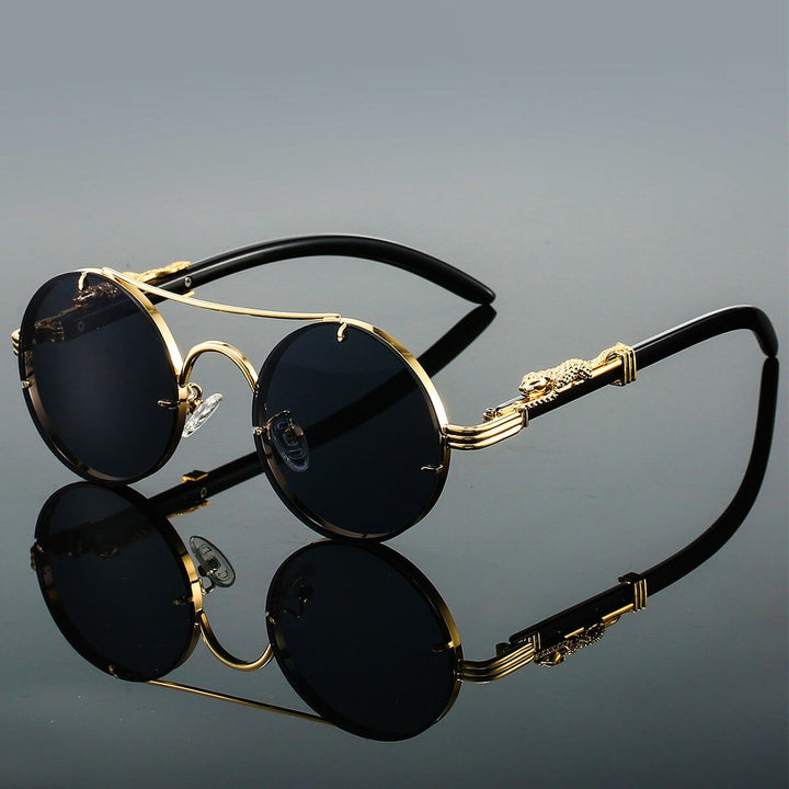 Panthera Onca Retro Round Metal and Wood Sunglasses with Sculpted Detail - Weston Fletcher