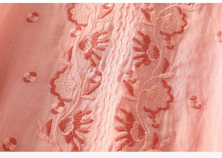 Relaxed Cotton Embroidered Blouse with Botanical Detailing and Curved Hem - Weston Fletcher