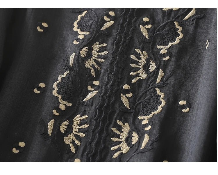 Relaxed Cotton Embroidered Blouse with Botanical Detailing and Curved Hem - Weston Fletcher