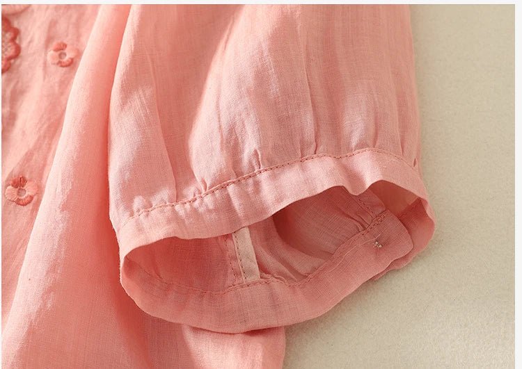 Relaxed Cotton Embroidered Blouse with Botanical Detailing and Curved Hem - Weston Fletcher