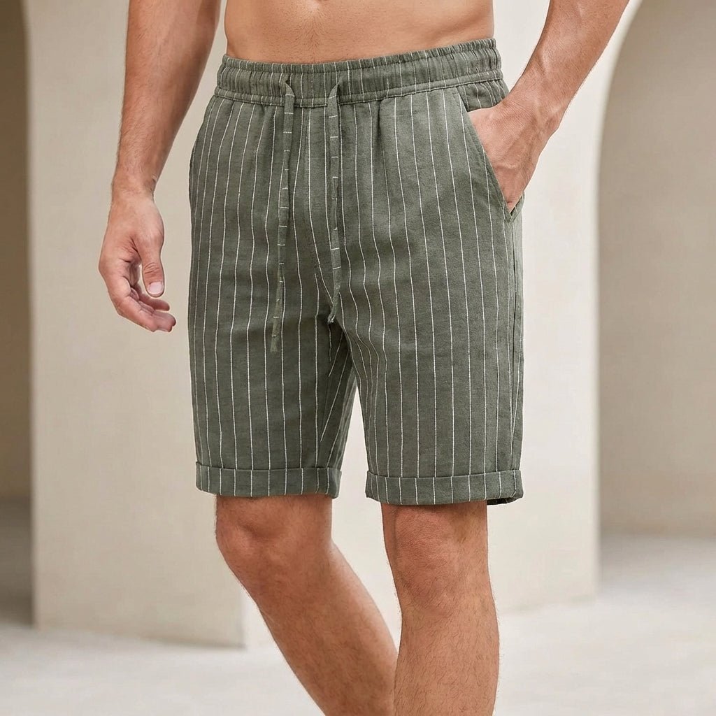 Relaxed Fit Pinstripe Shorts with Drawstring Waist and Rolled Cuffs - Weston Fletcher