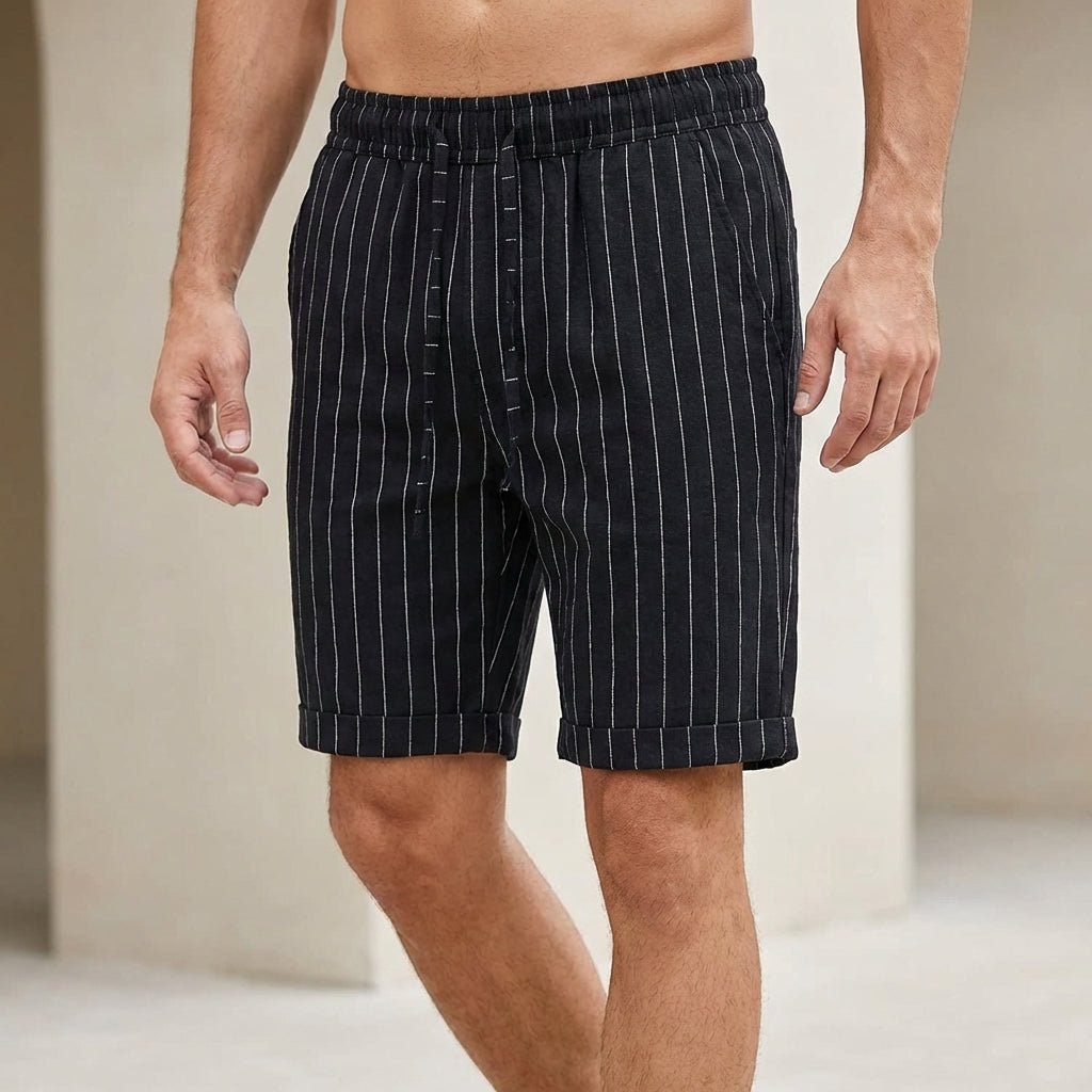Relaxed Fit Pinstripe Shorts with Drawstring Waist and Rolled Cuffs - Weston Fletcher