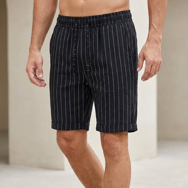 Relaxed Fit Pinstripe Shorts with Drawstring Waist and Rolled Cuffs - Weston Fletcher