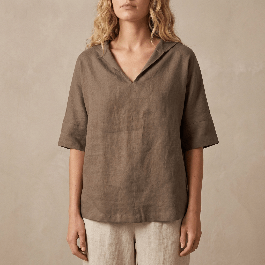 Relaxed Pullover Blouse with Wide Collar and Buttoned Sleeves - Weston Fletcher