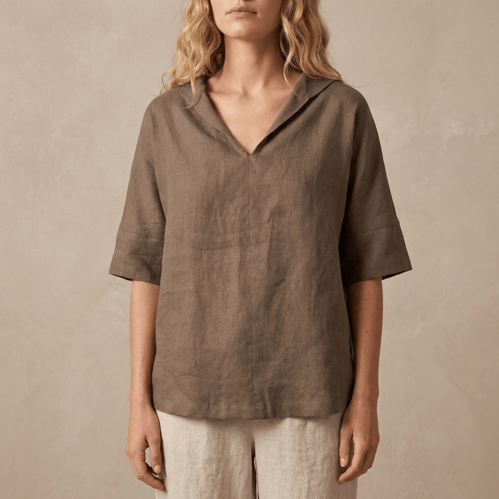 Relaxed Pullover Blouse with Wide Collar and Buttoned Sleeves - Weston Fletcher