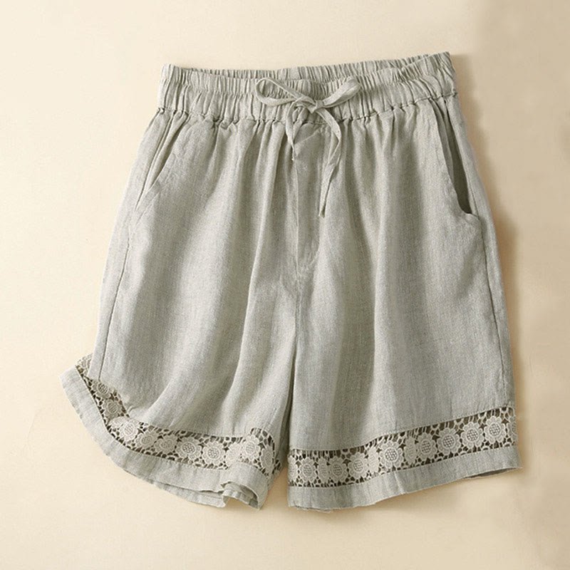 Relaxed Shorts with Lace - Trim Hem and Drawstring Waist - Weston Fletcher