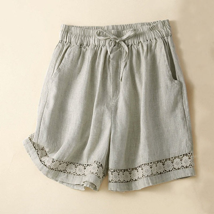 Relaxed Shorts with Lace - Trim Hem and Drawstring Waist - Weston Fletcher