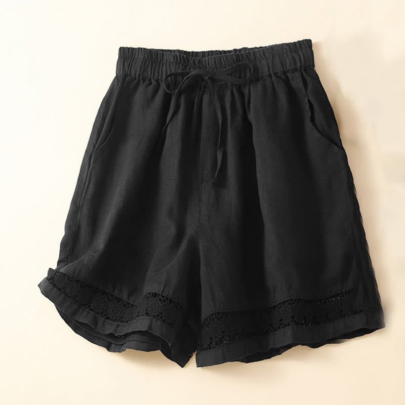 Relaxed Shorts with Lace - Trim Hem and Drawstring Waist - Weston Fletcher