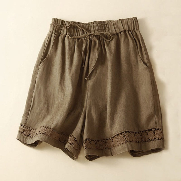 Relaxed Shorts with Lace - Trim Hem and Drawstring Waist - Weston Fletcher
