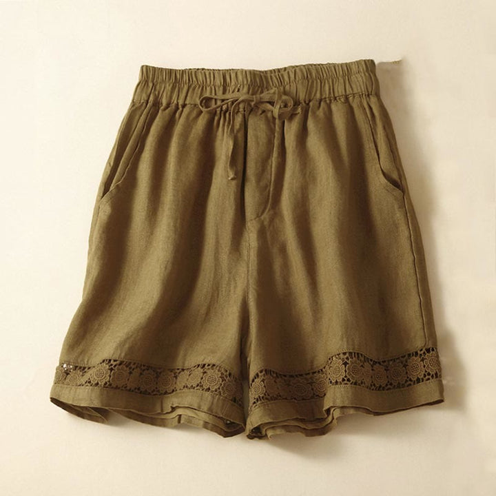 Relaxed Shorts with Lace - Trim Hem and Drawstring Waist - Weston Fletcher