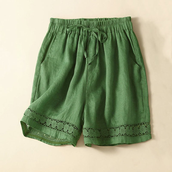 Relaxed Shorts with Lace - Trim Hem and Drawstring Waist - Weston Fletcher