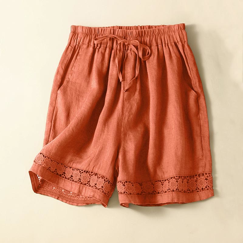 Relaxed Shorts with Lace - Trim Hem and Drawstring Waist - Weston Fletcher