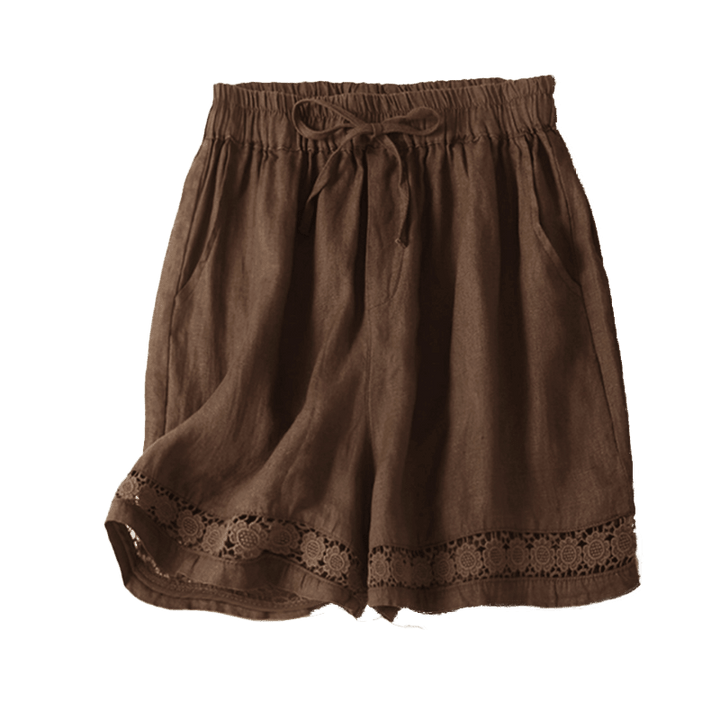 Relaxed Shorts with Lace - Trim Hem and Drawstring Waist - Weston Fletcher