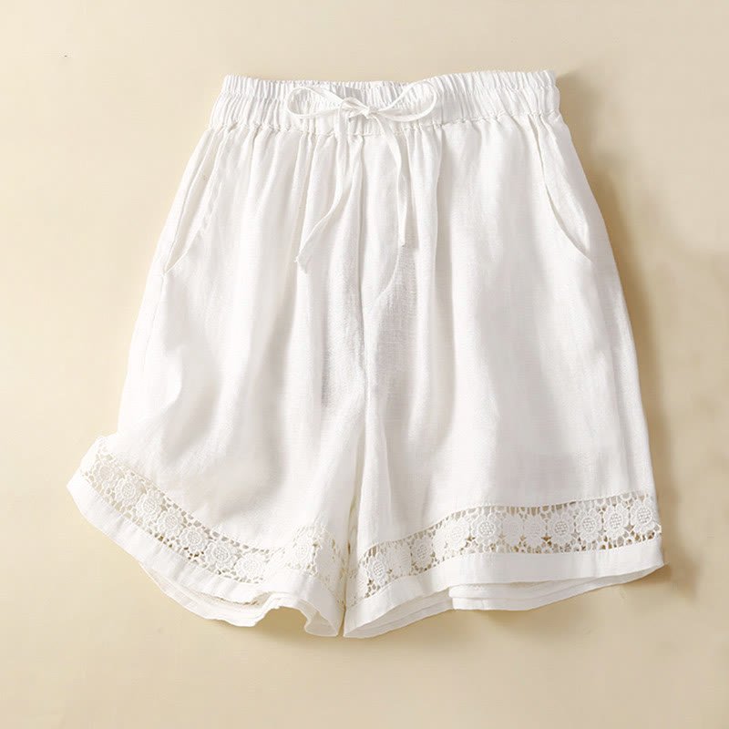 Relaxed Shorts with Lace - Trim Hem and Drawstring Waist - Weston Fletcher