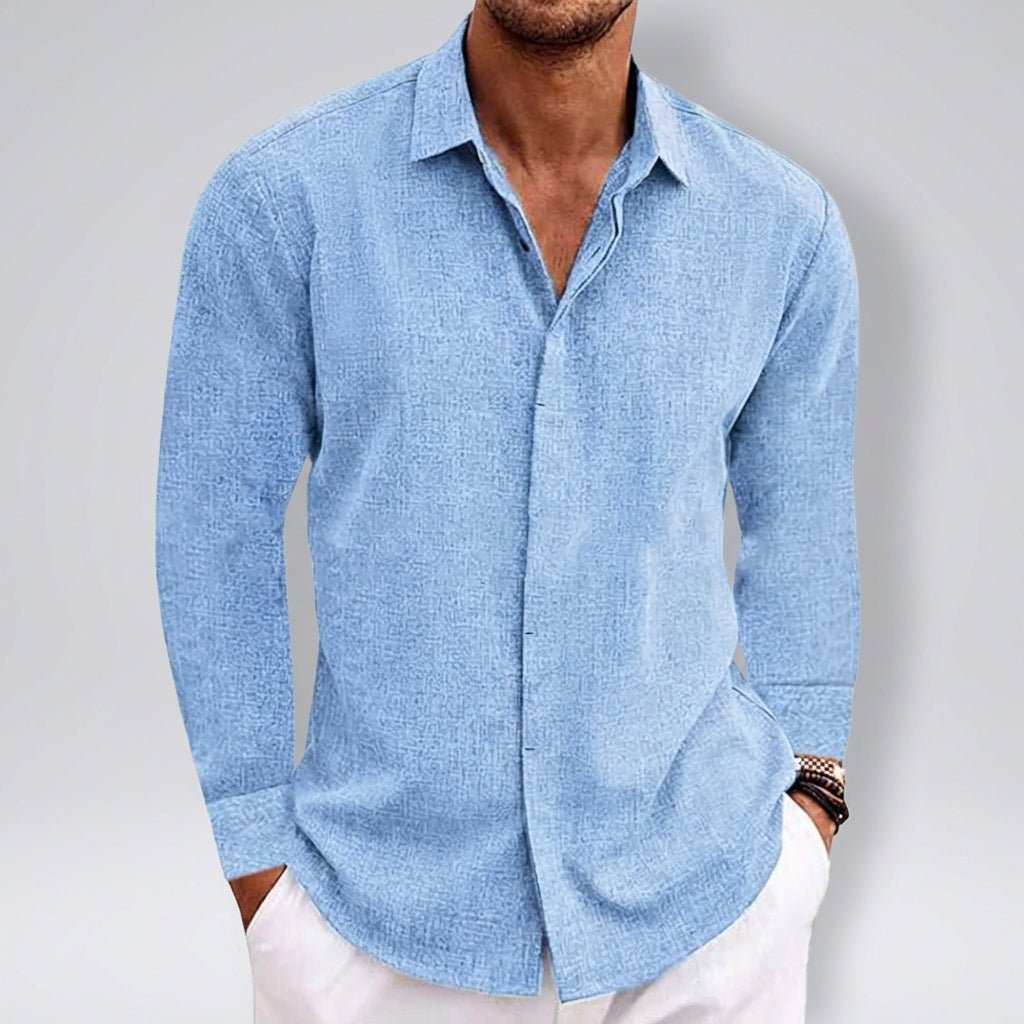 Relaxed Textured Long - Sleeve Shirt with Classic Collar - Weston Fletcher