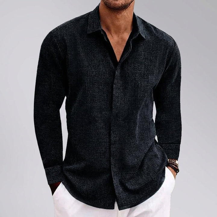 Relaxed Textured Long - Sleeve Shirt with Classic Collar - Weston Fletcher