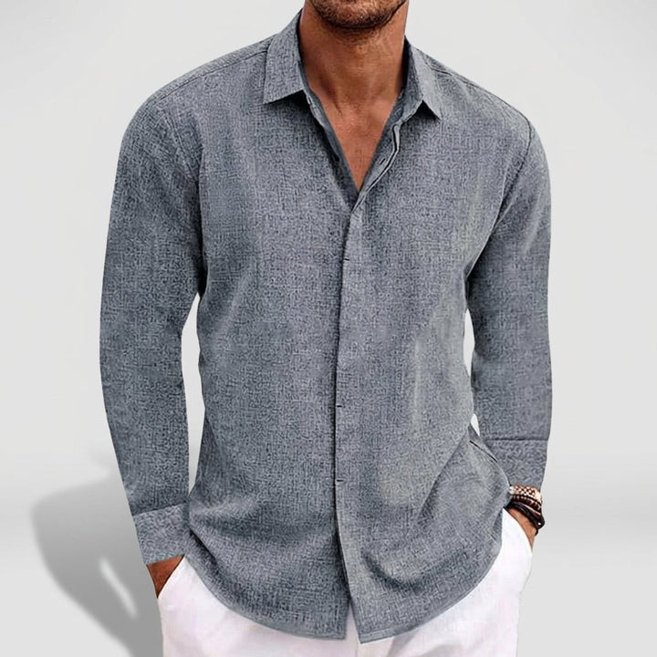 Relaxed Textured Long - Sleeve Shirt with Classic Collar - Weston Fletcher
