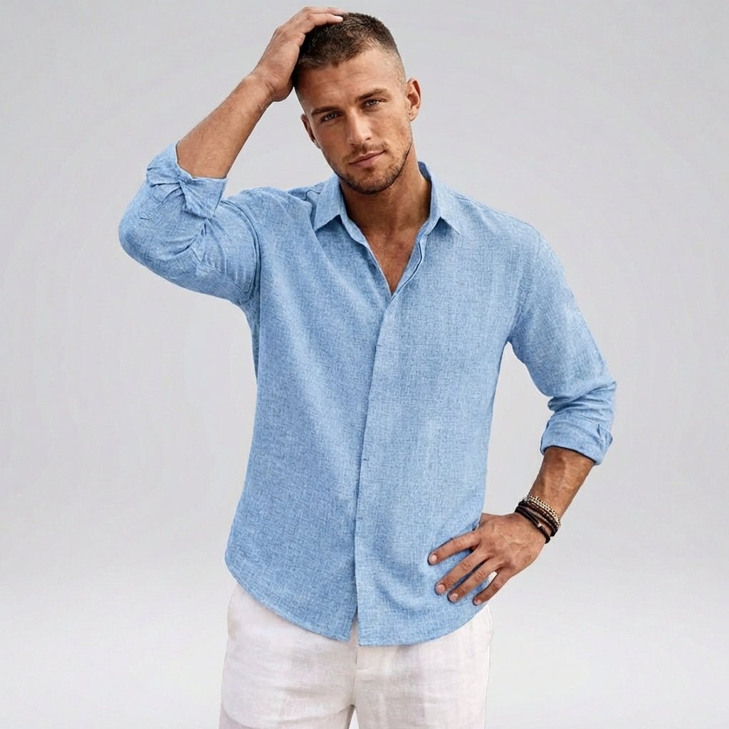 Relaxed Textured Long - Sleeve Shirt with Classic Collar - Weston Fletcher