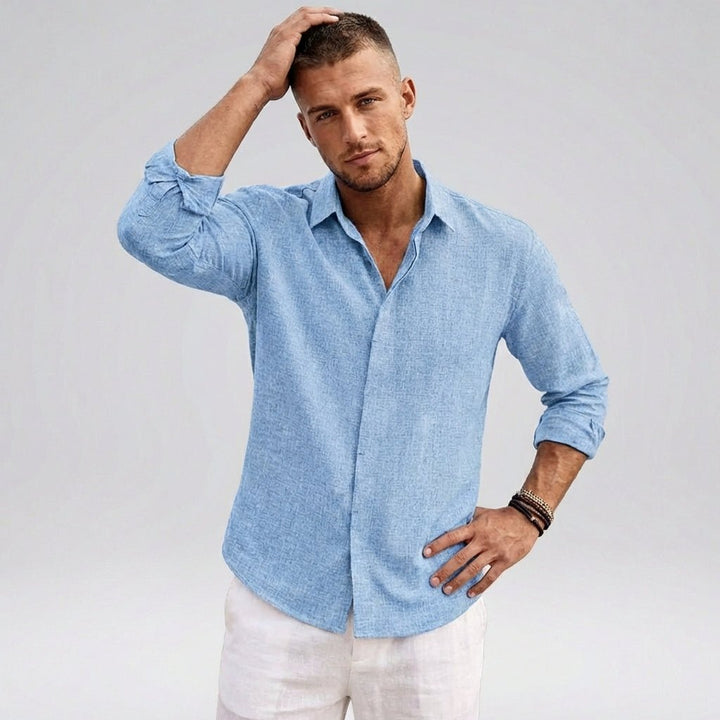 Relaxed Textured Long - Sleeve Shirt with Classic Collar - Weston Fletcher
