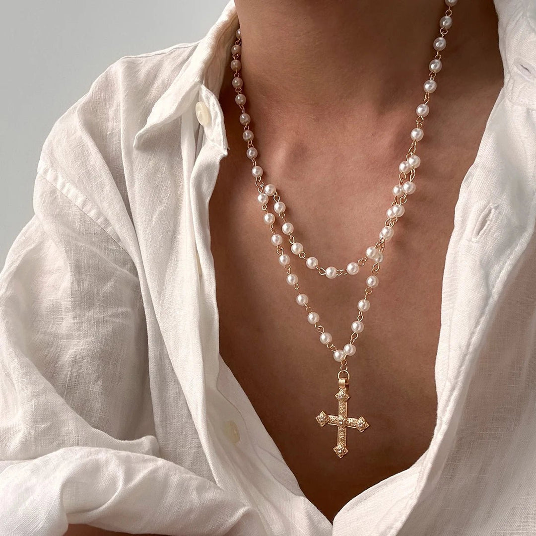 Rosario Santos Beaded Cross Necklace - Weston Fletcher