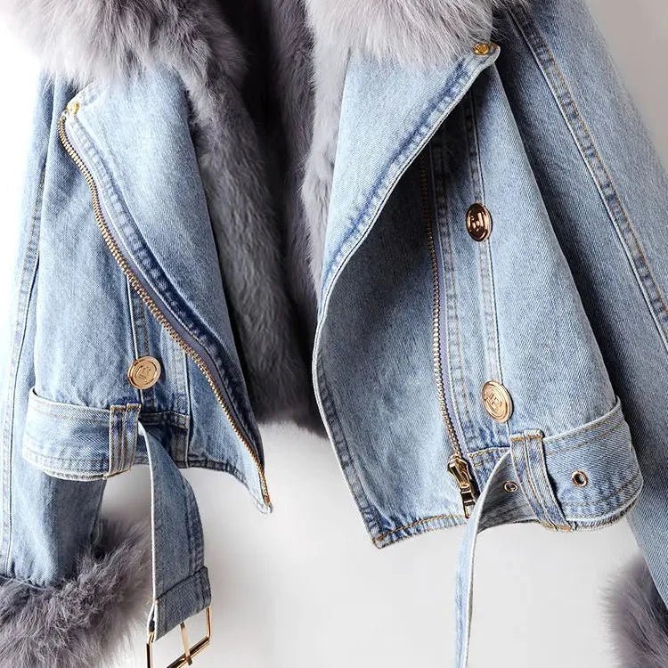 Roxanne Fox Fur Denim Jacket - Weston Fletcher